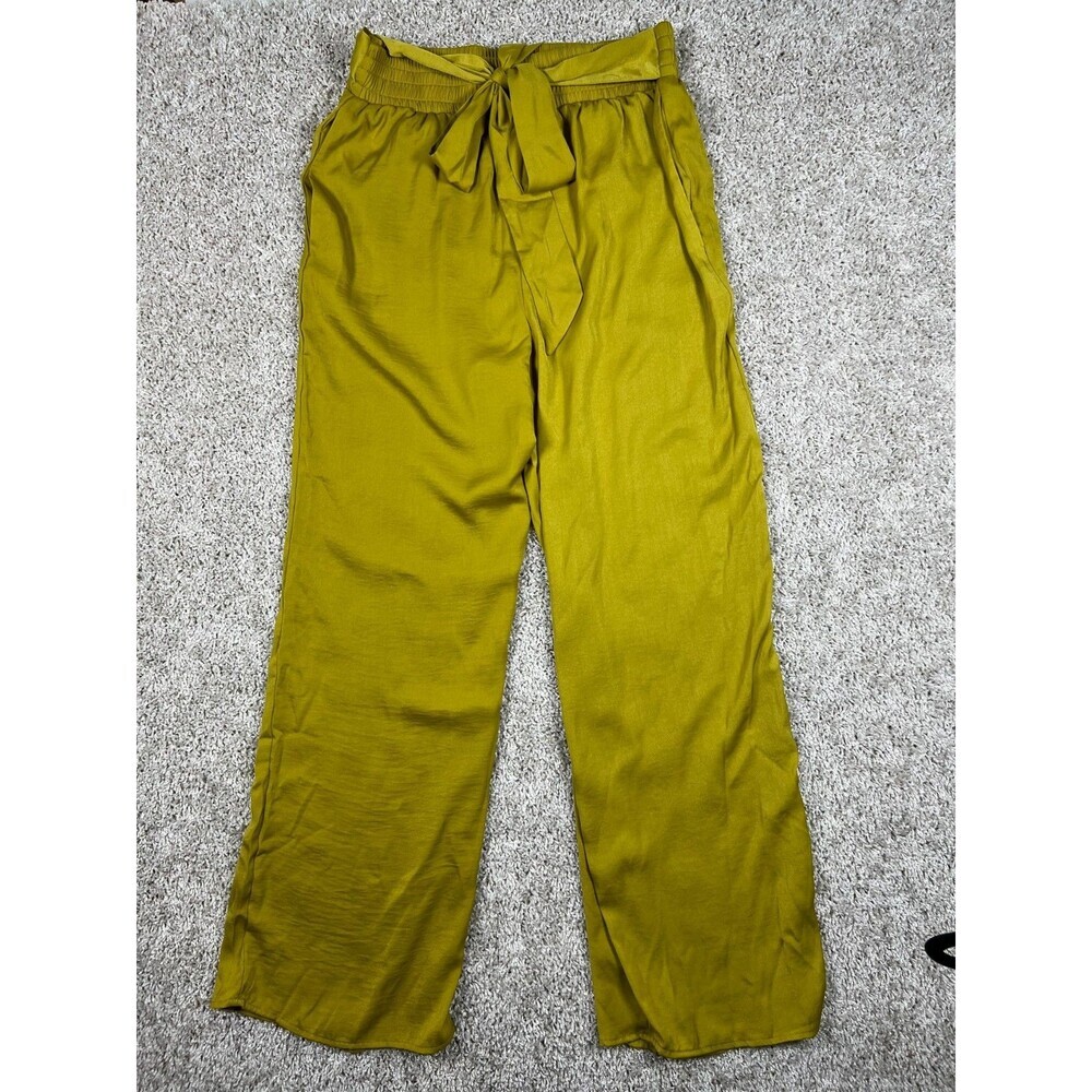 Melloday Satin Wide Leg Pants Women M Olive Green Tie Waist Lounge Boho